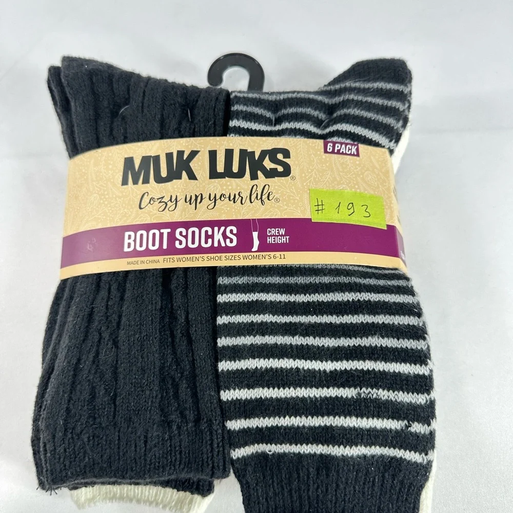 #193 MUK LUKS Women's Fluffy Dream Crew Boot Socks, 6-Pack, OSFM